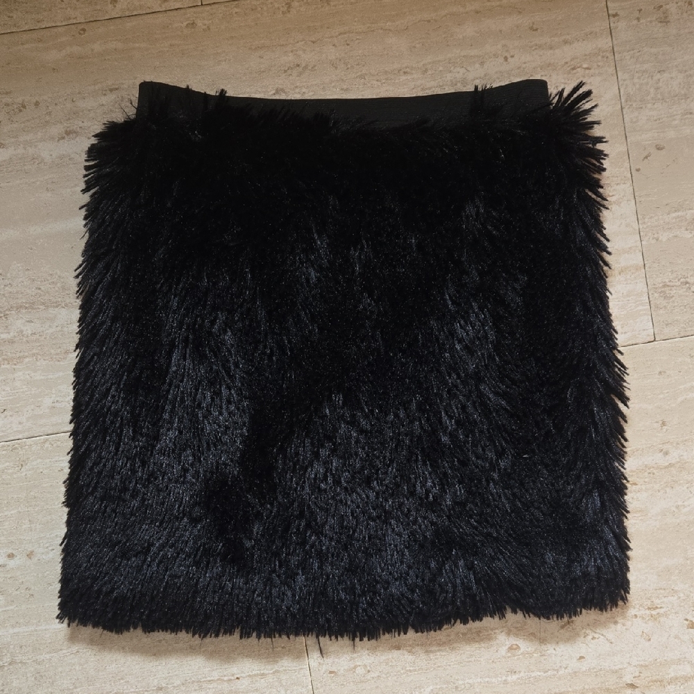 Petticoat Alley Black Faux Fur Mini Skirt